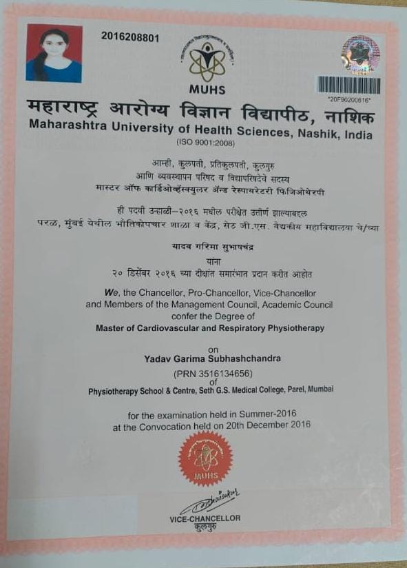 Master of Cardiovascular & Respiratory Physiotherapy — MUHS, Nashik
